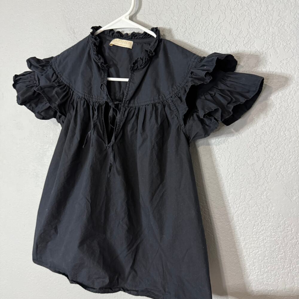 Ulla Johnson Black Ruffled Short-Sleeve Blouse - Picture 3 of 7
